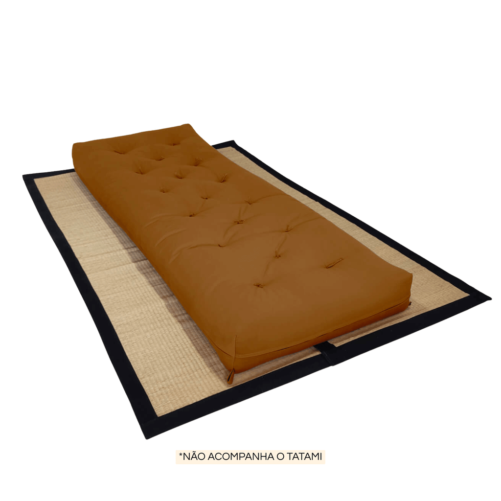 Futon Solteiro Oriental D28 Dobrável - Sarja Caramelo
