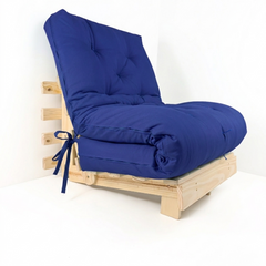 Sofa Cama Solteiro Tokio Futon Dobrável - Madeira Natural Acquablock Azul Royal
