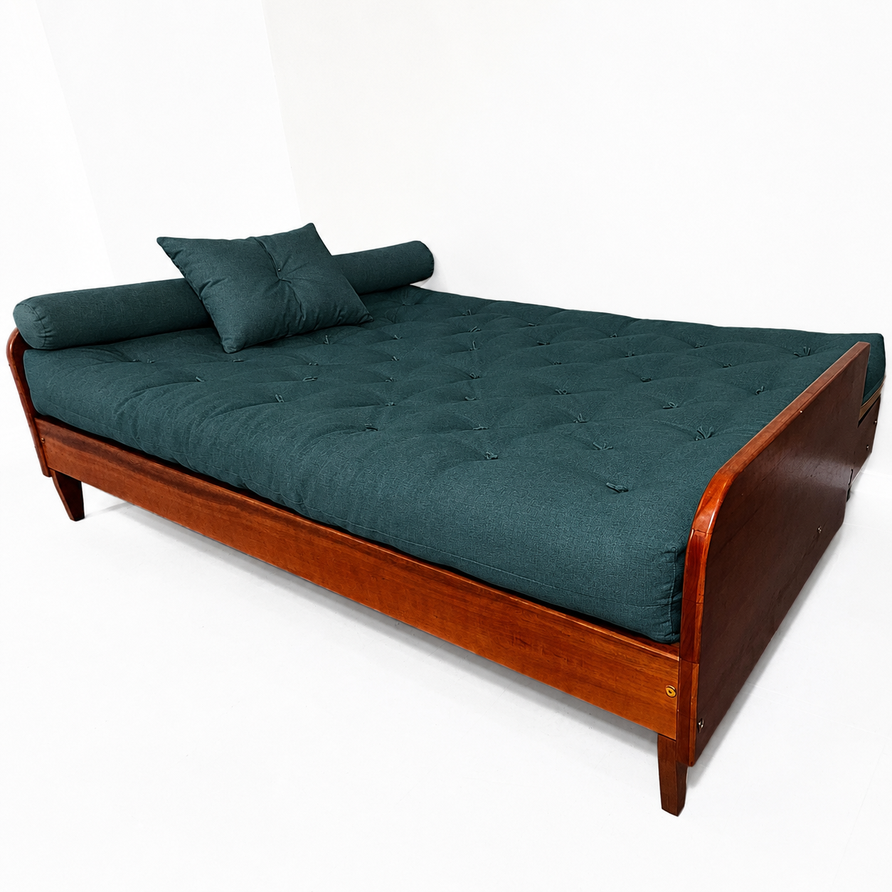 Sofá Cama Casal Futon Paris II Acquablock em Madeira Maciça Imbuia - Cor Verde Oliva