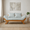 Sofá Cama Reclinável Futon Japão - Madeira Mel Tecido Acquablock Cor Listrado