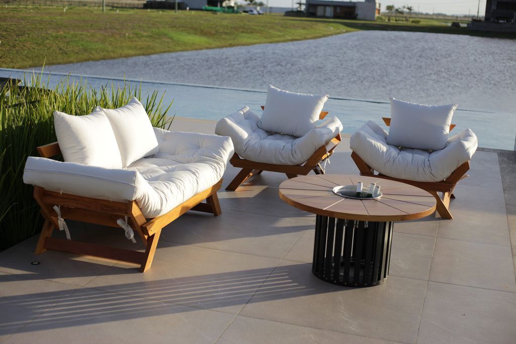 Kit Sofá Japão + 2 Poltronas Acquablock Madeira Nobre