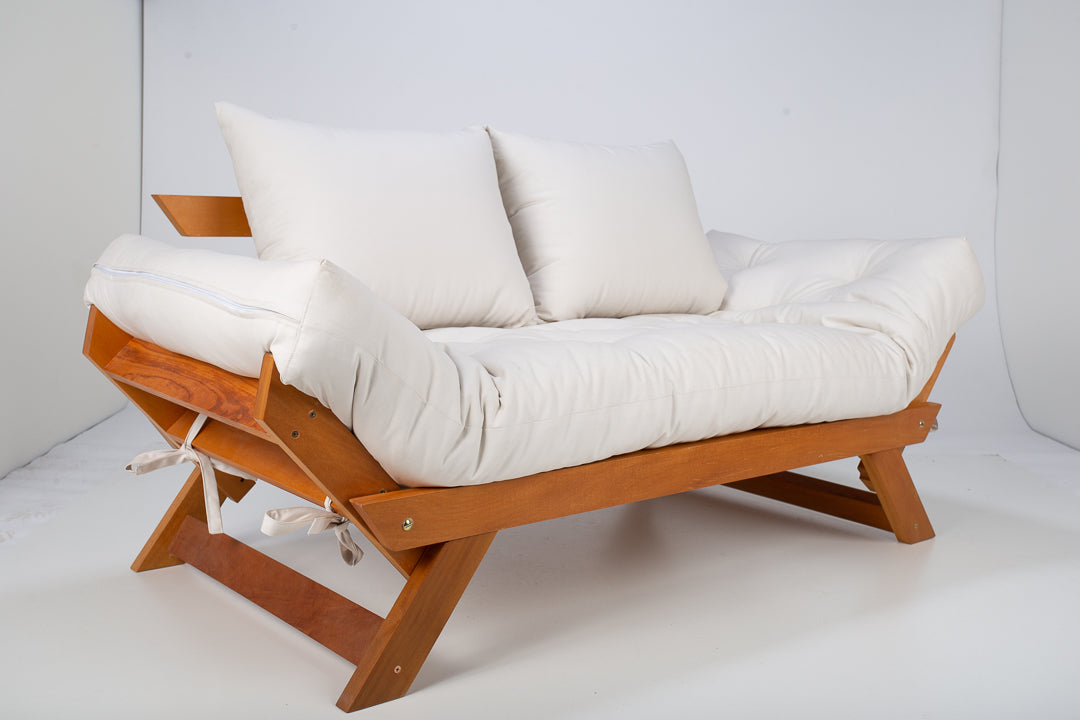Kit Sofá Japão + 2 Poltronas Acquablock com Capa Extra – Madeira Nobre Cor Mel