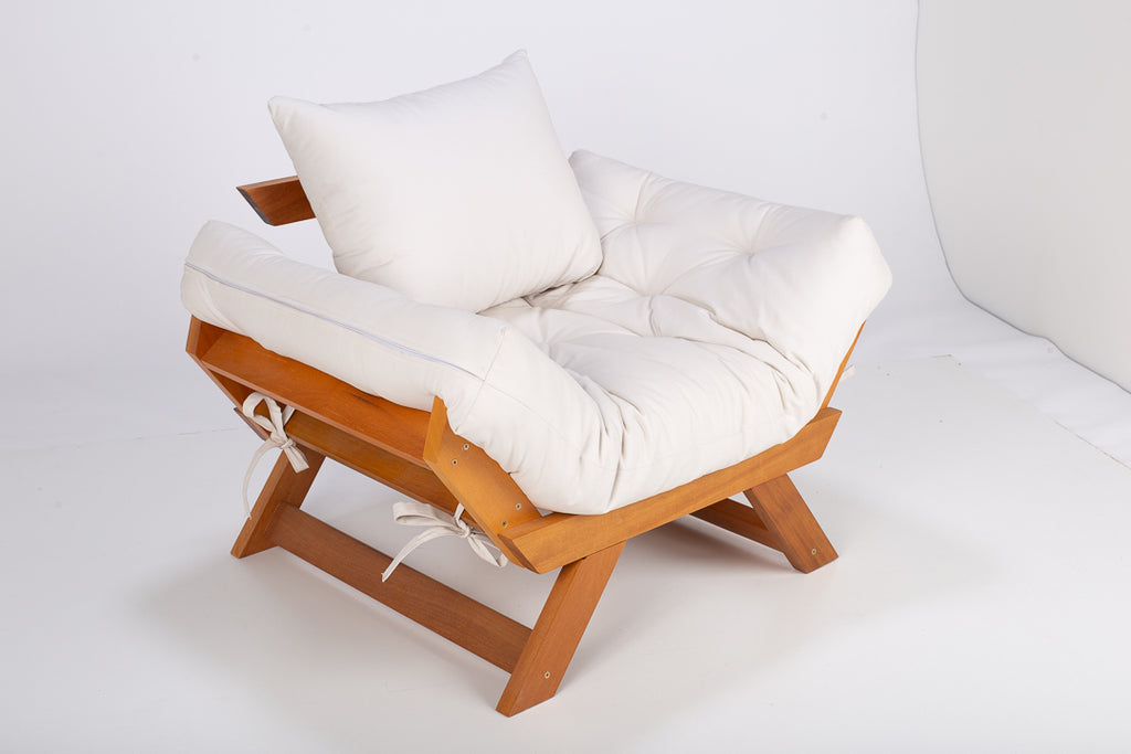Kit Sofá Japão + 2 Poltronas Acquablock com Capa Extra – Madeira Nobre Cor Mel