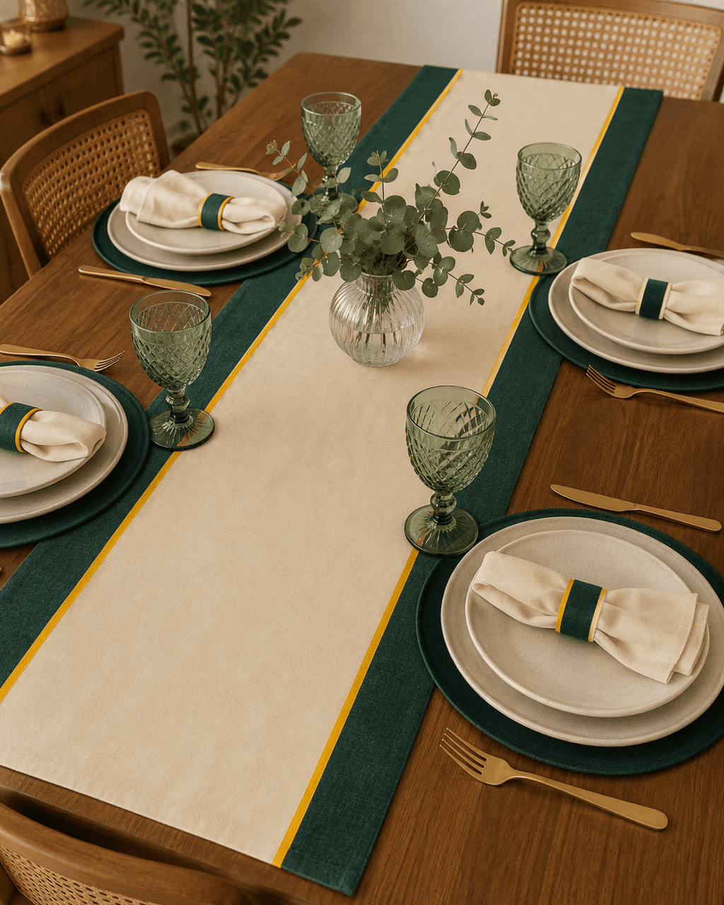 Kit Sousplat Completo Dupla Face 6 Lugares com Trilho de Mesa e Porta Copos