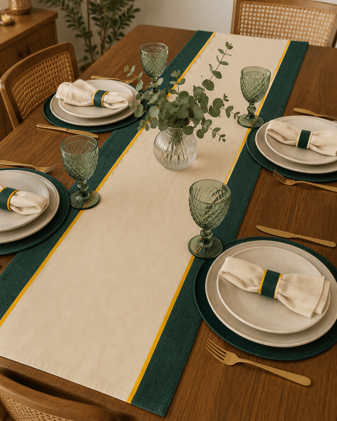 Kit Sousplat Completo Dupla Face 6 Lugares com Trilho de Mesa e Porta Copos