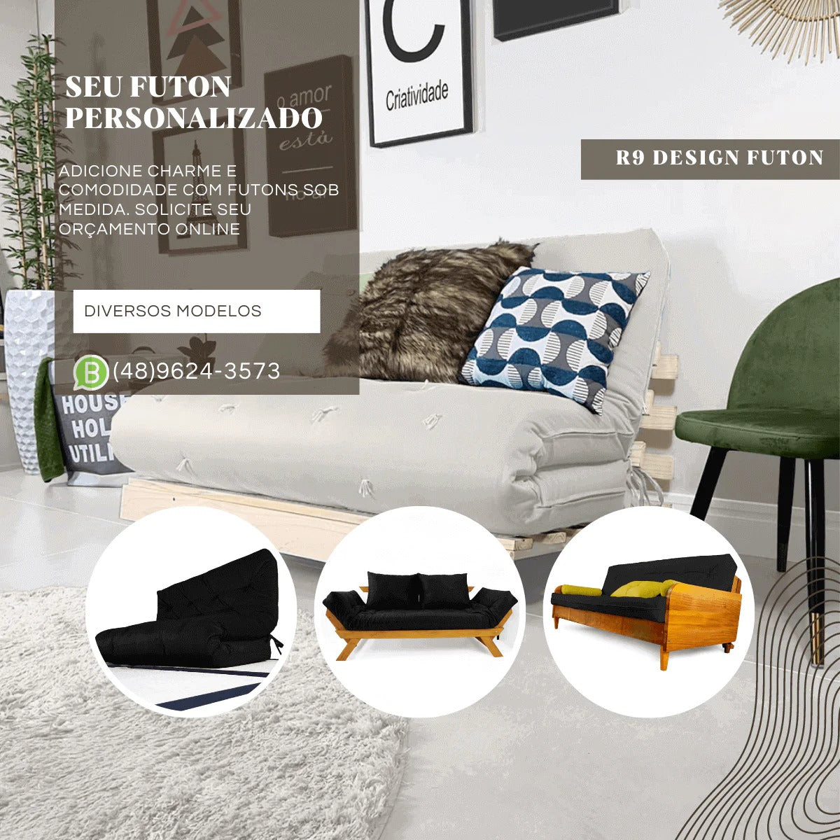 Sofá Cama solteiro Futon Tokio Madeira Cor Mel Acquablock Branco Off d33