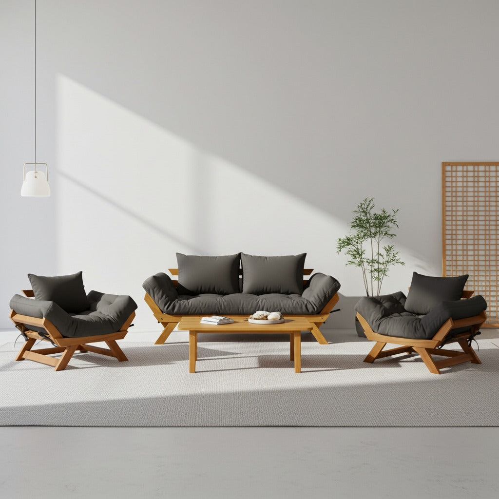 Kit Sofá Japão + 2 Poltronas Acquablock Madeira Nobre