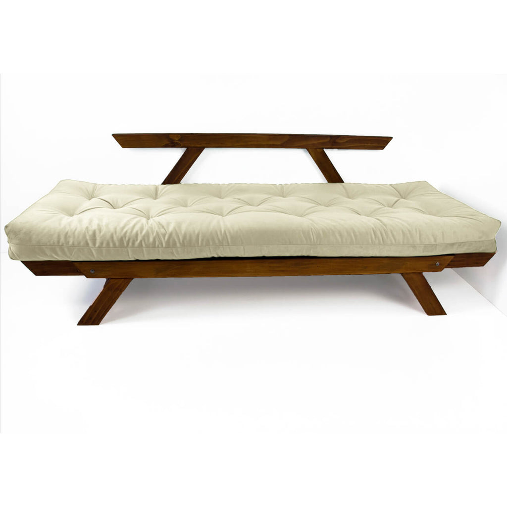 Sofá Cama Reclinável Futon D33 Japão - Madeira Cor Imbuia Tecido Sarja Bege