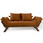 Sofá Cama Reclinável Futon D33 Japão - Madeira Imbuia Tecido Sarja Cor Caramelo