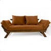 Sofá Cama Reclinável Futon D33 Japão - Madeira Cor Imbuia Tecido Sarja Caramelo