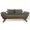 Sofá Cama Reclinável Futon D33 Japão - Madeira Cor Imbuia Tecido Sarja Cinza