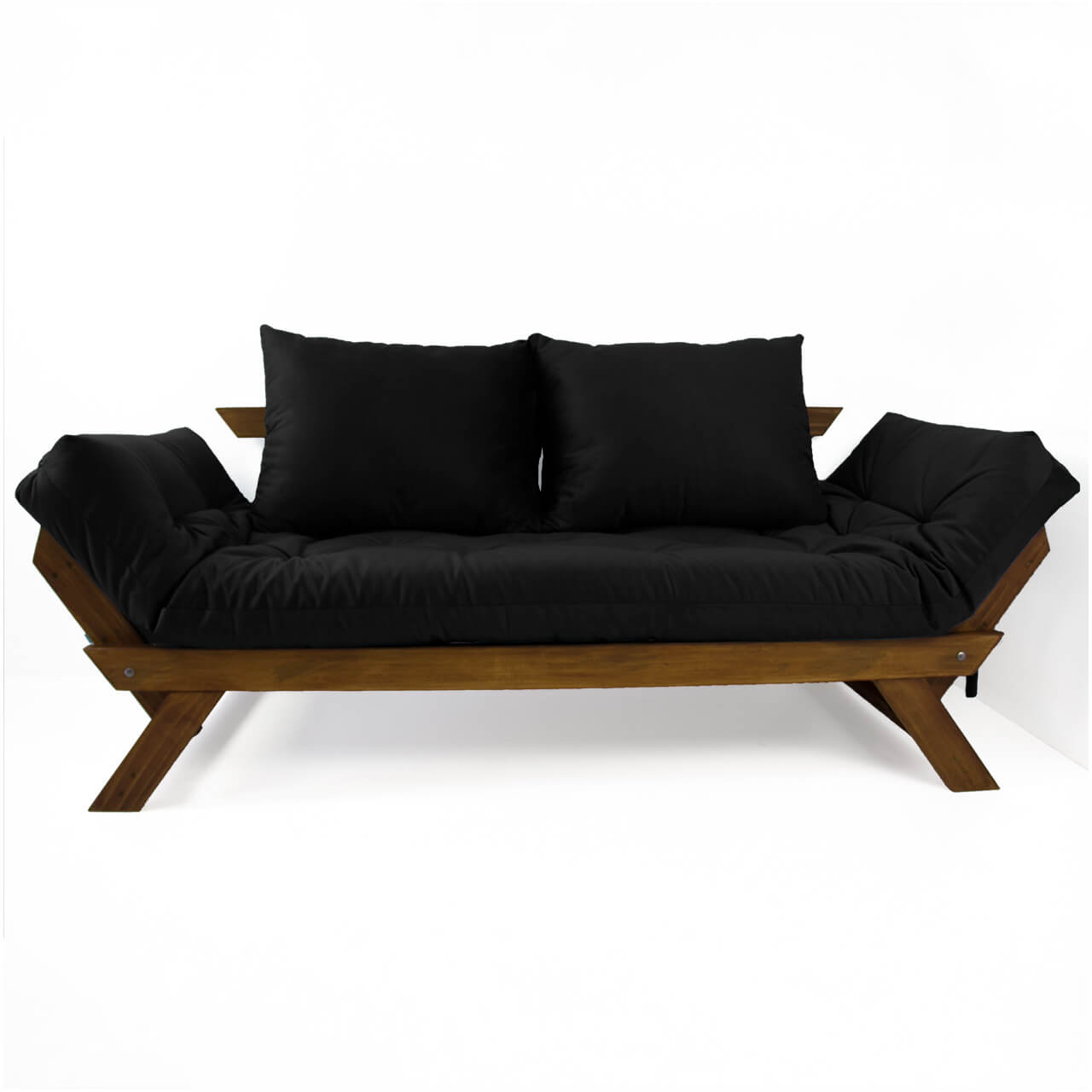 Sofá Cama Reclinável Futon D33 Japão - Madeira Cor Imbuia Tecido Sarja Preto