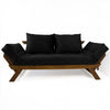 Sofá Cama Reclinável Futon Japão - Madeira Nobre Cor Imbuia Tecido Sarja Preto