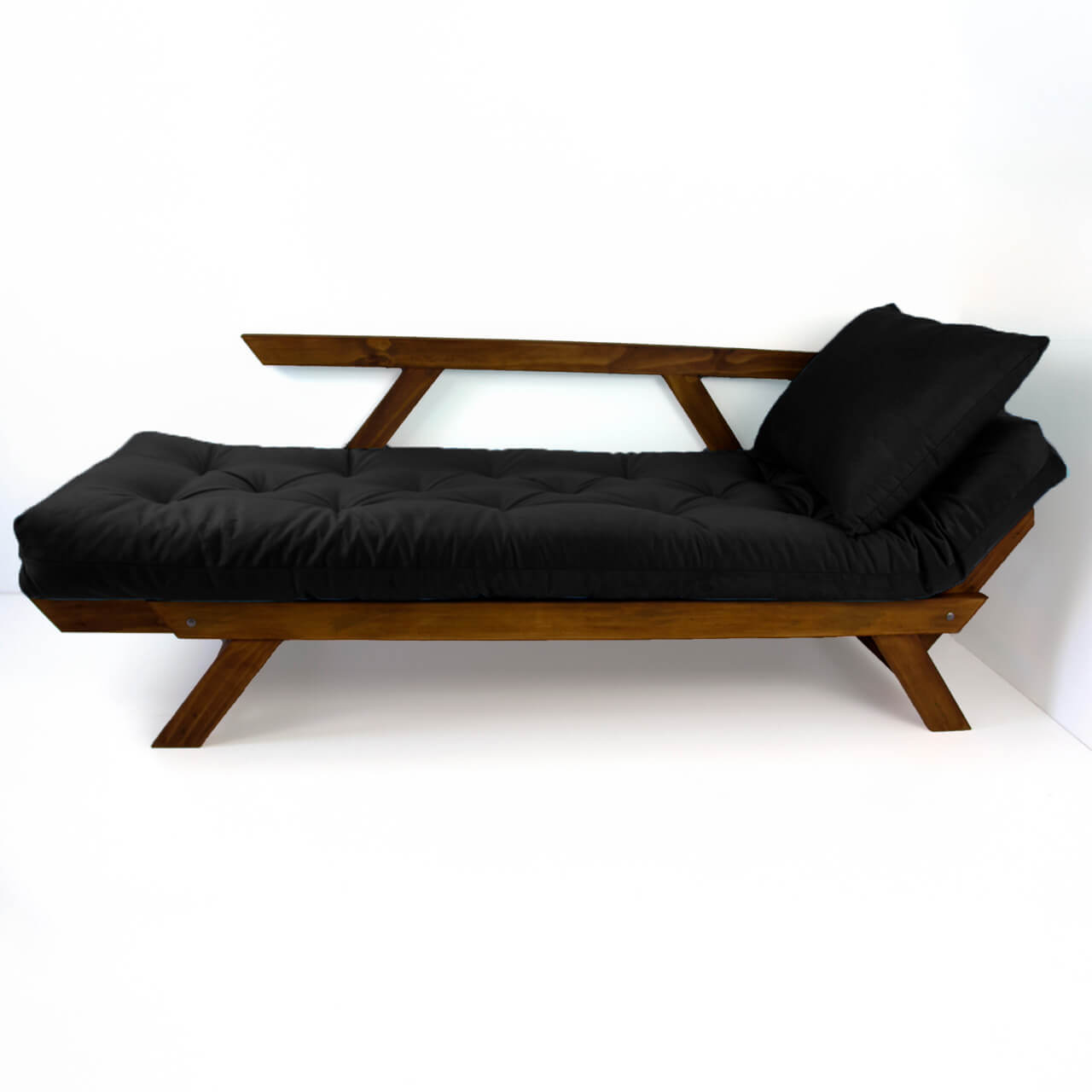 Sofá Cama Reclinável Futon D33 Japão - Madeira Cor Imbuia Tecido Sarja Preto