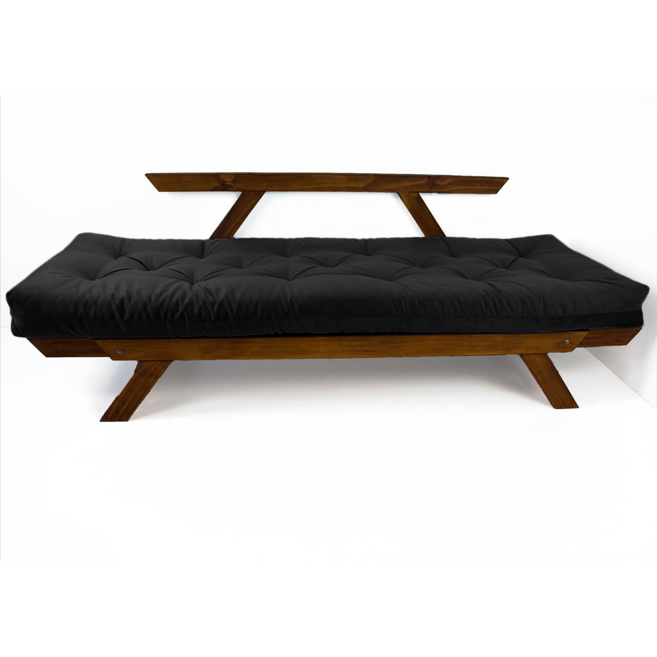 Sofá Cama Reclinável Futon D33 Japão - Madeira Cor Imbuia Tecido Sarja Preto