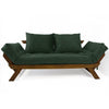 Sofá Cama Reclinável Futon Japão - Madeira Nobre Cor Imbuia Tecido Sarja Verde Militar