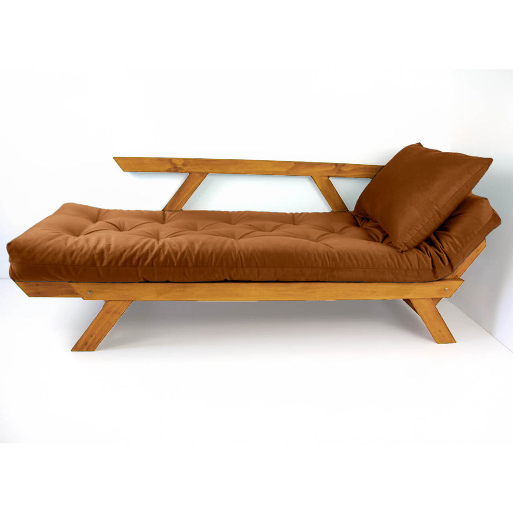 Sofá Cama Reclinável Futon D33 Japão - Madeira Cor Mel Tecido Sarja Caramelo