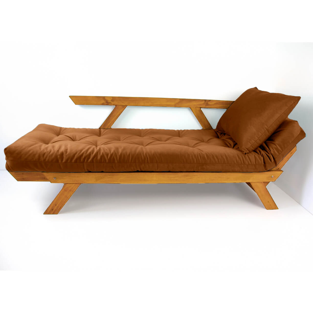 Sofá Cama Reclinável Futon D33 Japão - Madeira Cor Mel Tecido Sarja Caramelo