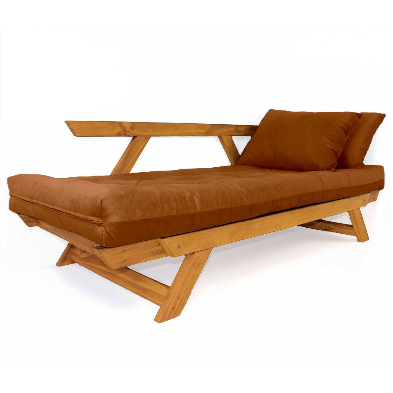 Sofá Cama Reclinável Futon D33 Japão - Madeira Cor Mel Tecido Sarja Caramelo