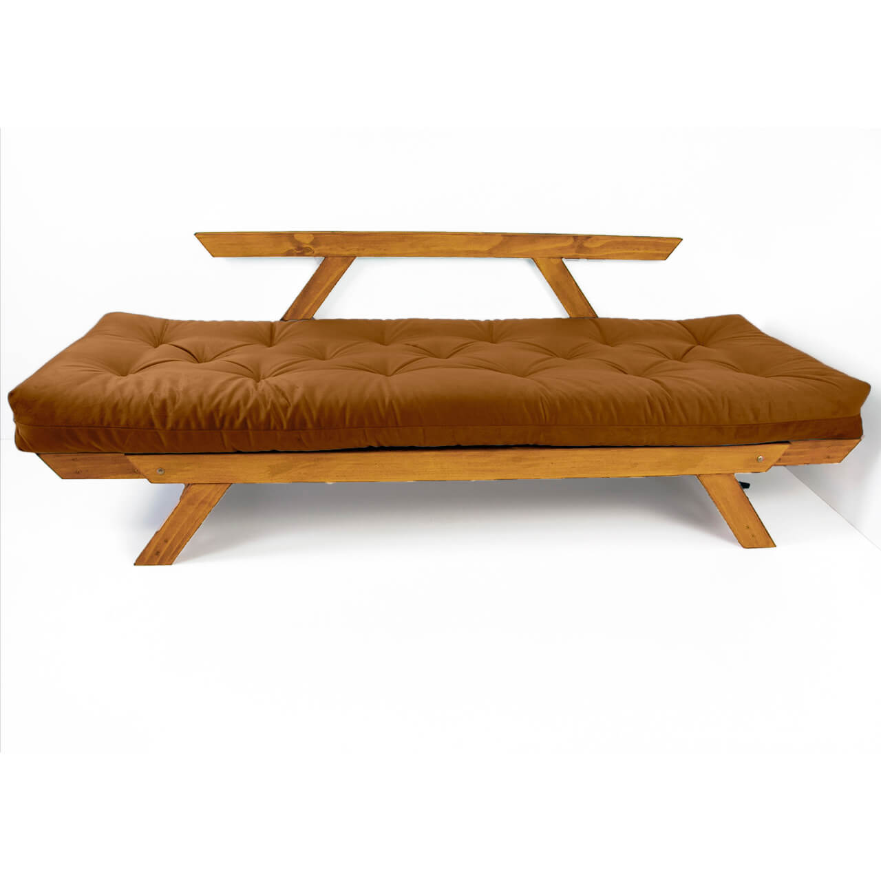 Sofá Cama Reclinável Futon D33 Japão - Madeira Cor Mel Tecido Sarja Caramelo