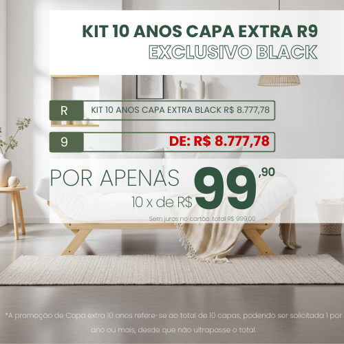 10 ANOS de Capa Extra Sofá Futon R9 - Tecido Acquablock EXCLUSIVO Black 2025