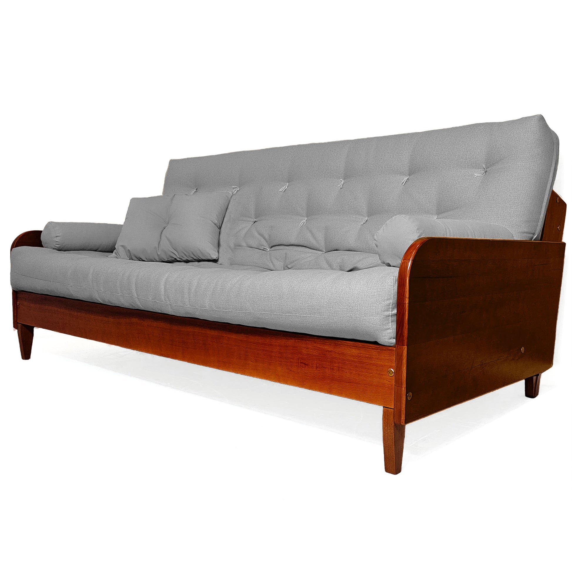 Sofá Cama Casal Futon Paris II Acquablock Madeira Maciça Imbuia D33 - Cinza Linho