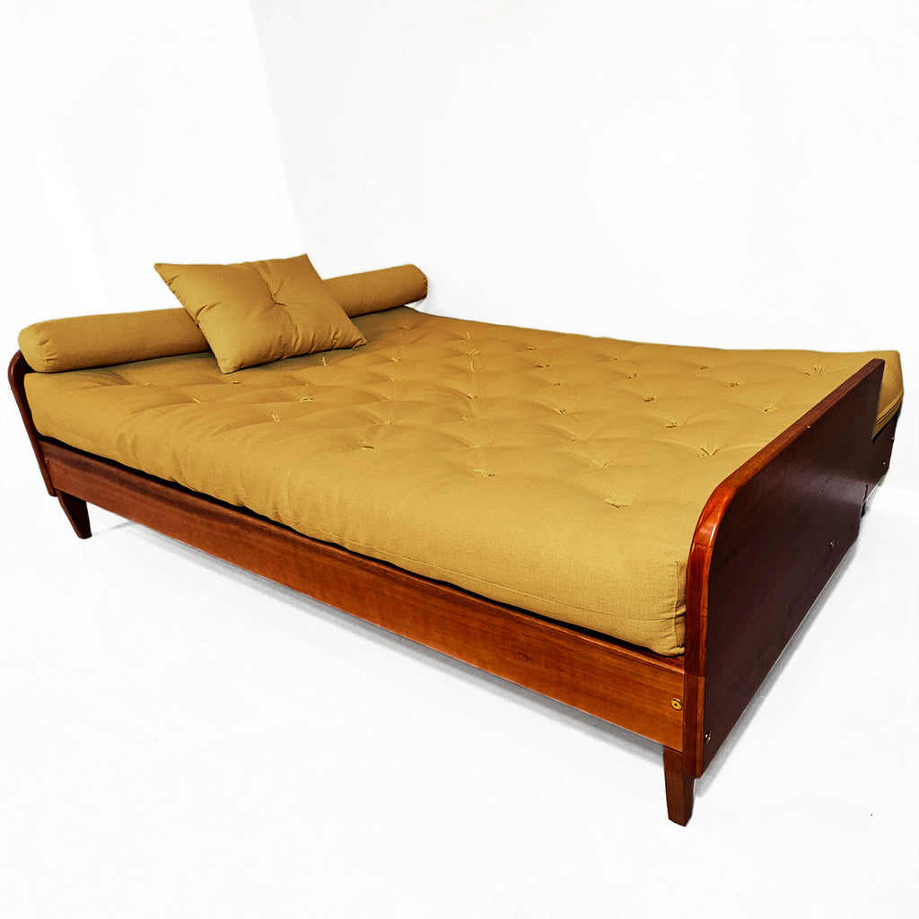 Sofá Cama Casal Futon Paris II Acquablock Madeira Maciça Imbuia D33 - Amarelo