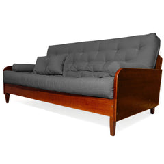 Sofá De Madeira Nobre Cor Imbuia Futon Paris - Tecido Acquablock Chumbo