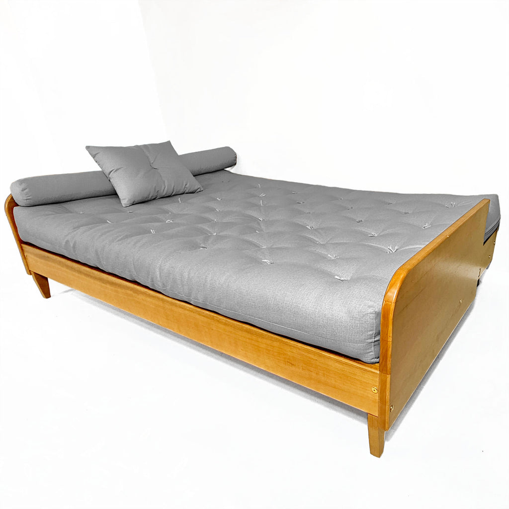 Sofá Cama Casal Futon Paris II Acquablock Madeira Maciça Mel D33 - Cinza Linho