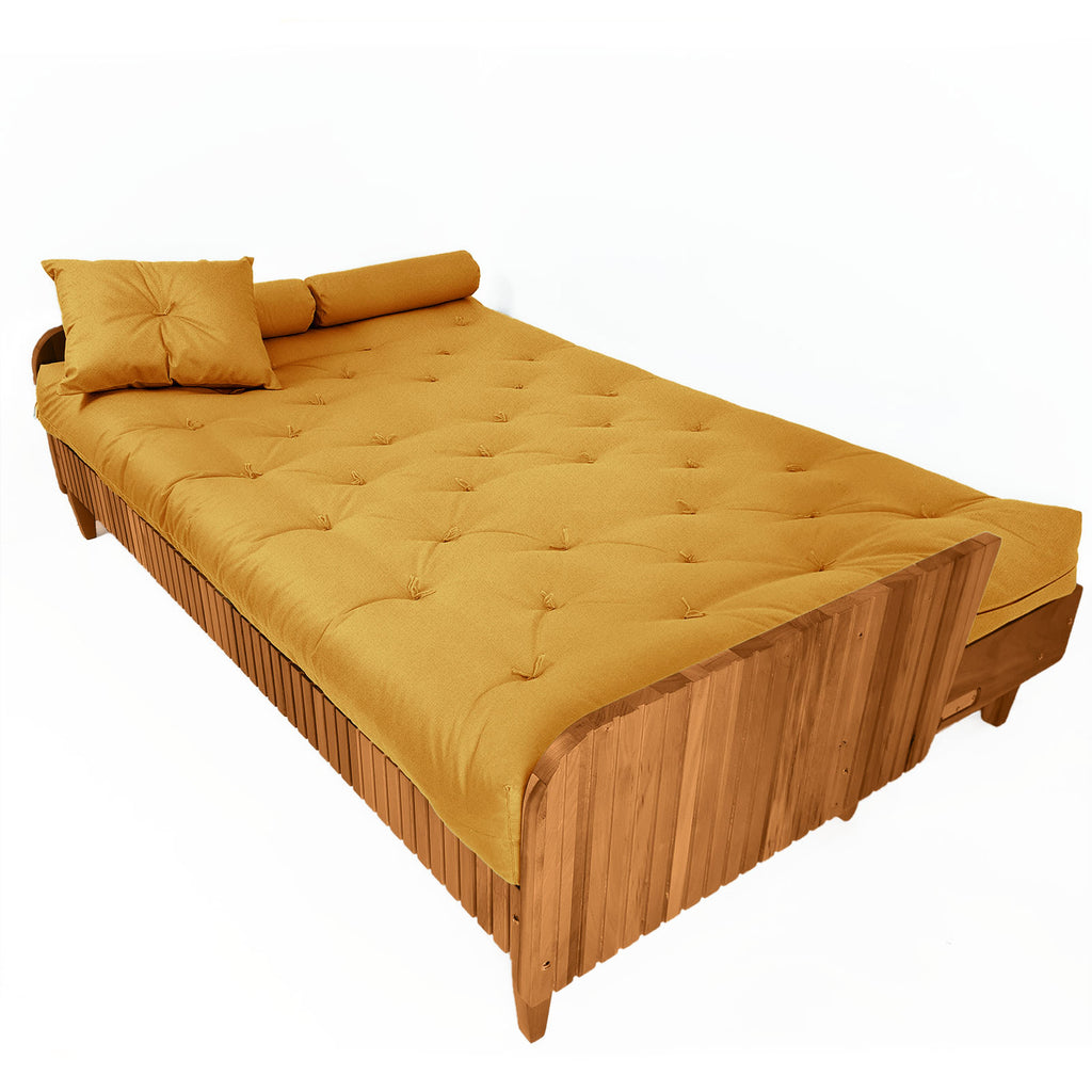 Sofá Cama Casal Futon Paris II Ripado Acquablock Madeira Maciça Mel D33 - Amarelo