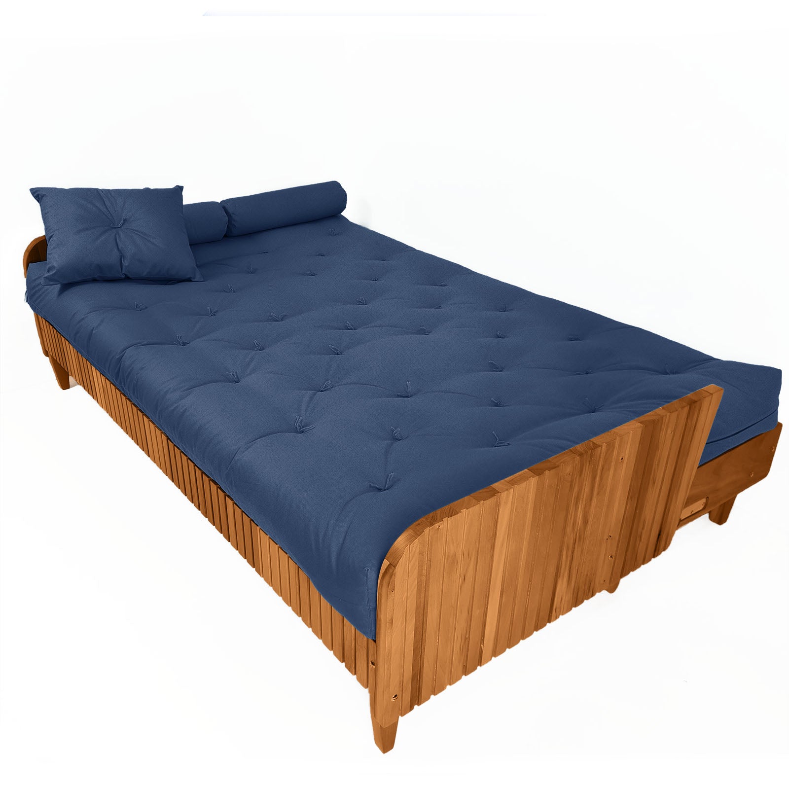 Sofá Cama Casal Futon Paris II Ripado Acquablock Madeira Maciça Mel D33 - Azul Royal
