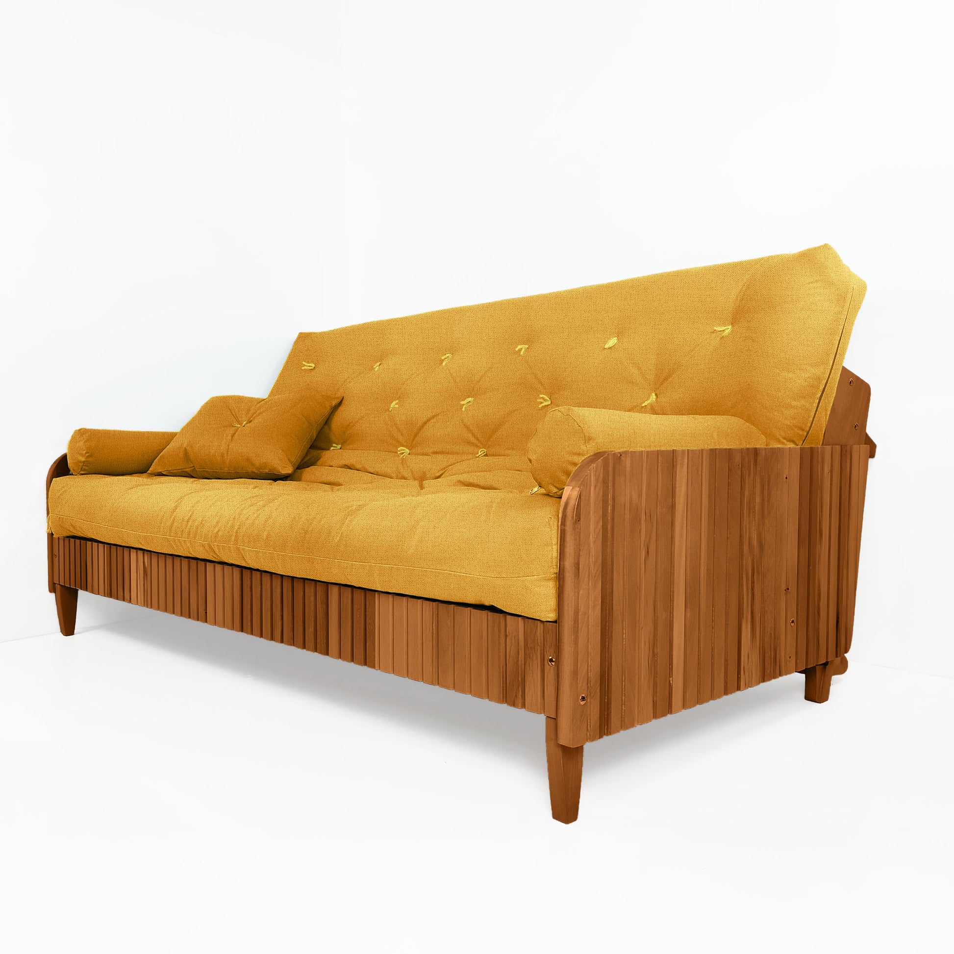Sofá Cama Casal Futon Paris II Ripado Acquablock Madeira Maciça Mel D33 - Amarelo