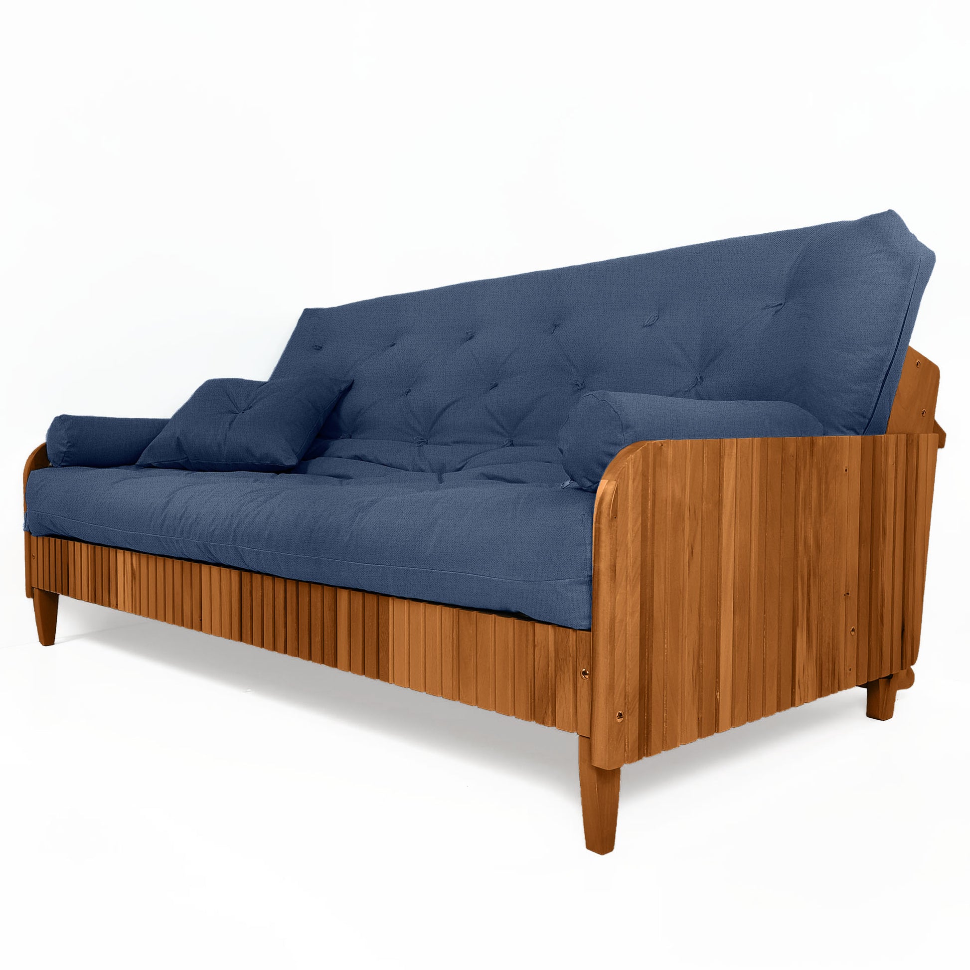 Sofá Cama Casal Futon Paris II Ripado Acquablock Madeira Maciça Mel D33 - Azul Royal