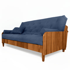 Sofá Cama Casal Futon Paris II Ripado Acquablock Madeira Maciça Mel D33 - Azul Royal