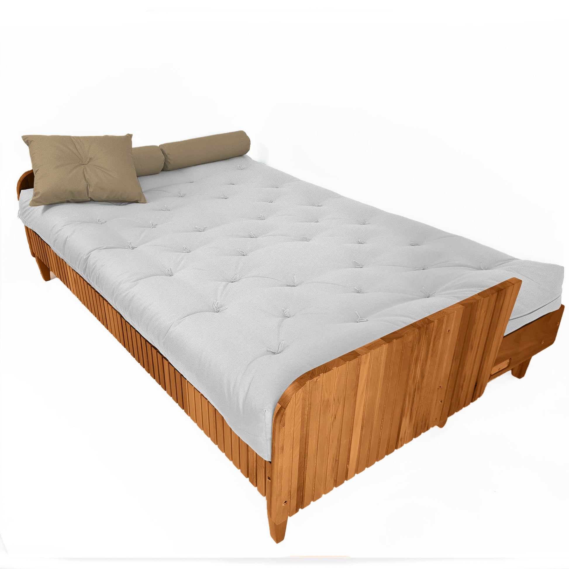 Sofá Cama Casal Futon Paris II Ripado Acquablock Madeira Maciça Mel D33 - Branco Off