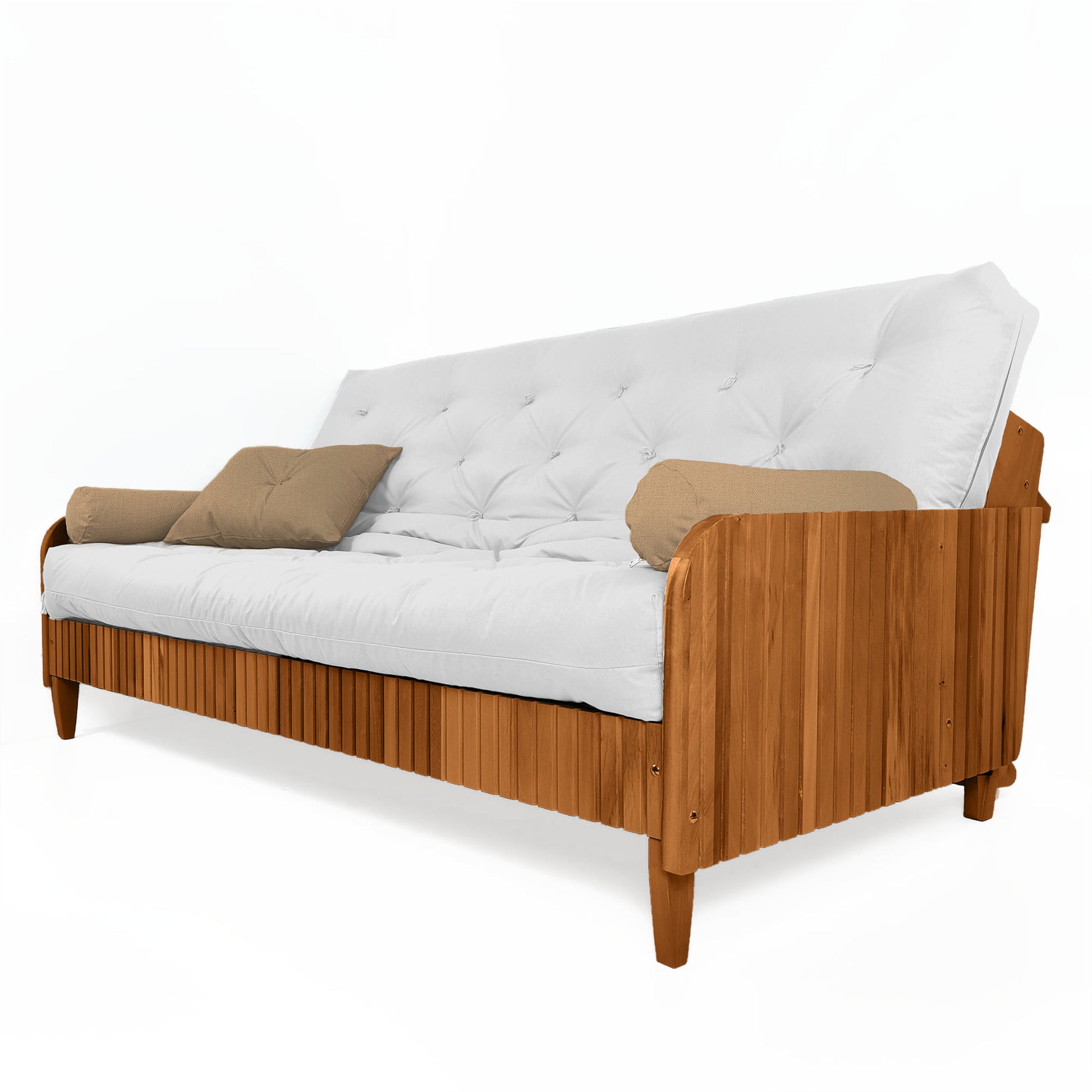 Sofá Cama Casal Futon Paris II Ripado Acquablock Madeira Maciça Mel D33 - Branco Off