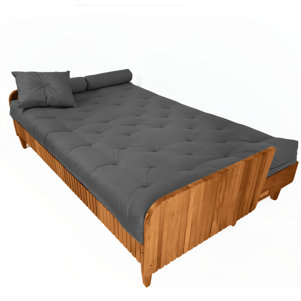 Sofá Cama Casal Futon Paris II Ripado Acquablock Madeira Maciça Mel D33 - Chumbo