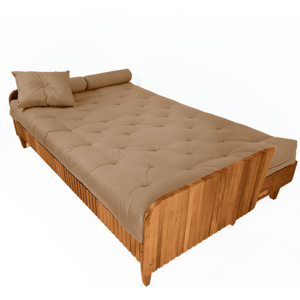 Sofá Cama Casal Futon Paris II Ripado Acquablock Madeira Maciça Mel D33 - Fendi