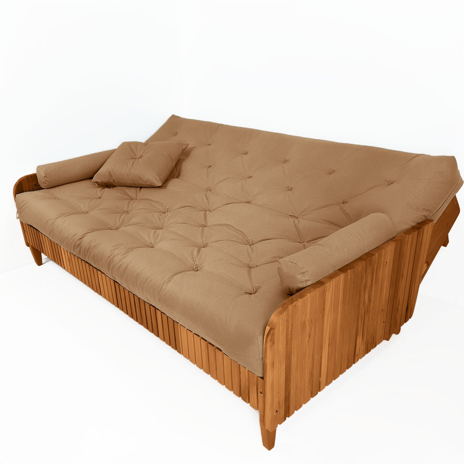 Sofá Cama Casal Futon Paris II Ripado Acquablock Madeira Maciça Mel D33 - Fendi