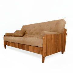 Sofá Cama Casal Futon Paris II Ripado Acquablock Madeira Maciça Mel D33 - Fendi