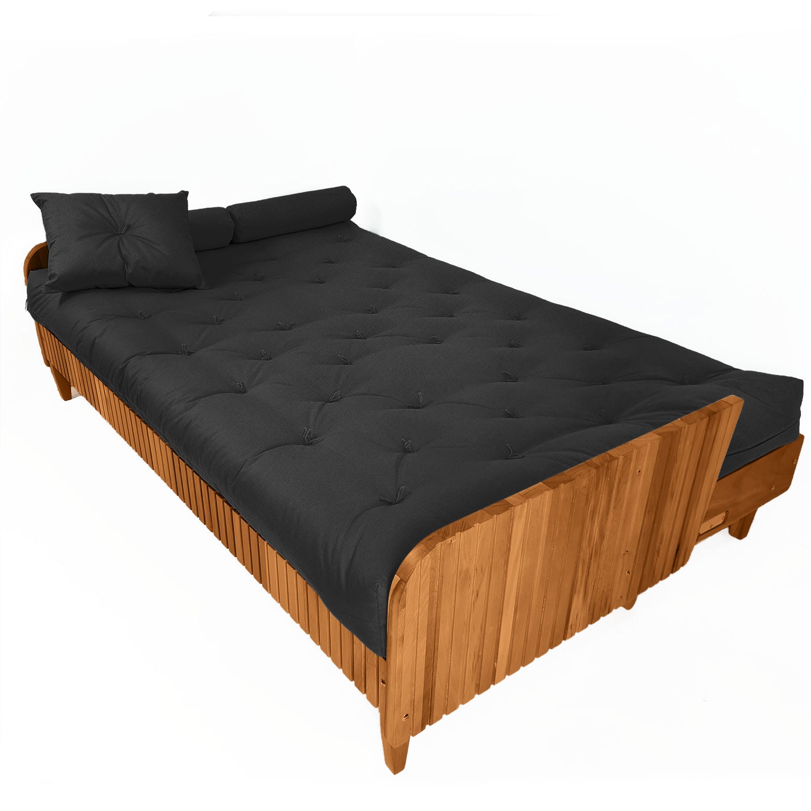 Sofá Cama Casal Futon Paris II Ripado Acquablock Madeira Maciça Mel D33 - Preto