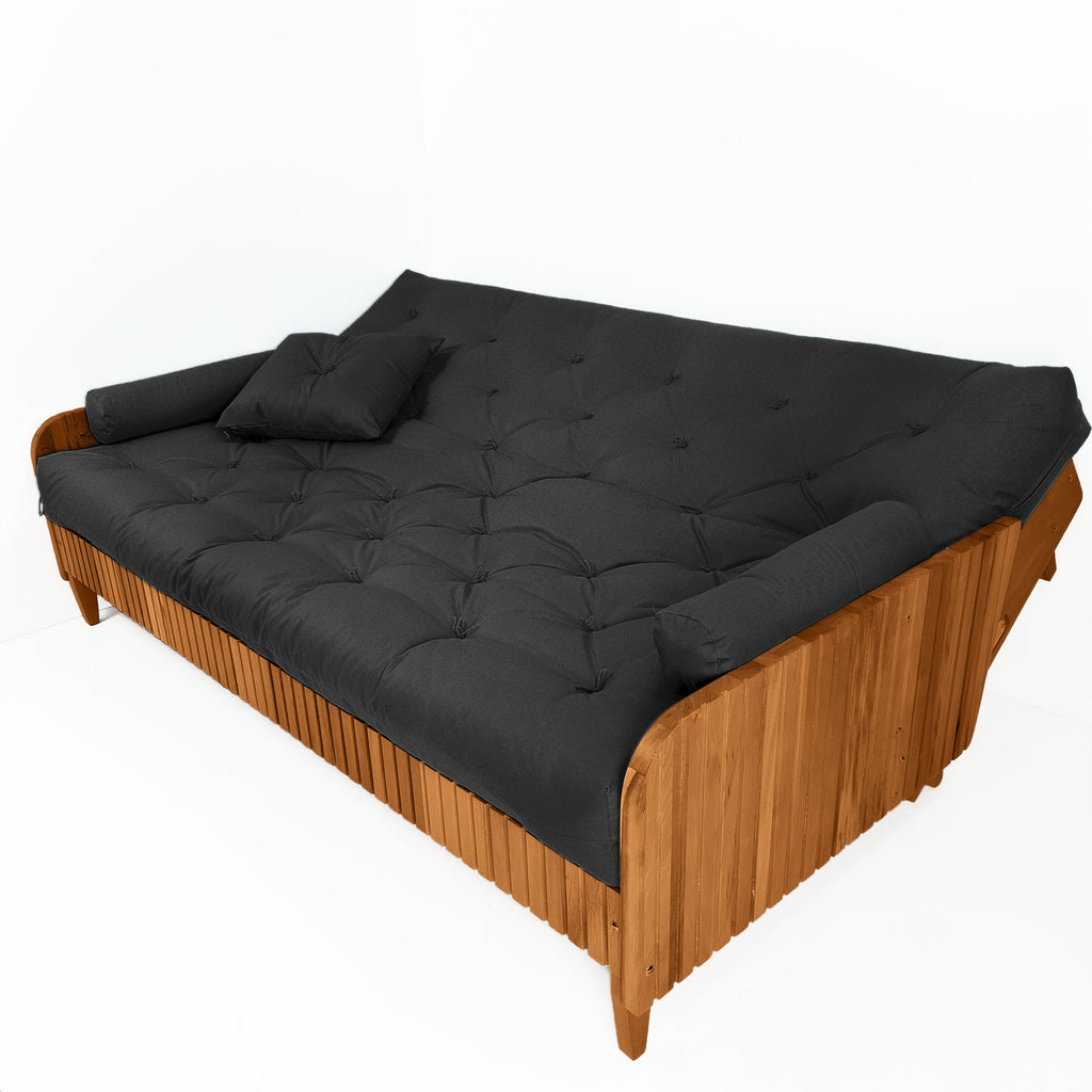 Sofá Cama Casal Futon Paris II Ripado Acquablock Madeira Maciça Mel D33 - Preto