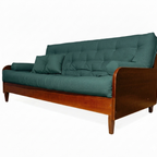 Sofá Cama Casal Futon Paris II Acquablock Madeira Maciça Imbuia D33 - Cor Verde Oliva