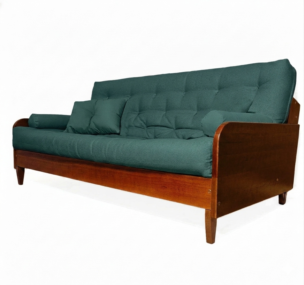 Sofá Cama Casal Futon Paris II Acquablock Madeira Maciça Imbuia D33 - Verde Oliva