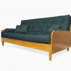 Sofá Cama Casal Futon Paris II Acquablock Madeira Maciça Mel D33 - Cor Verde Oliva