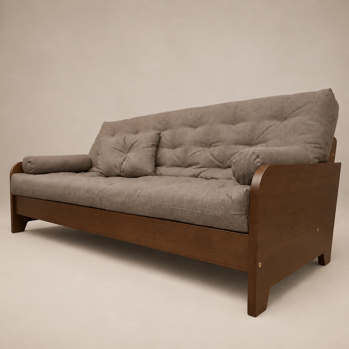 Sofá Cama Casal Futon Paris New D33 Acquablock em Madeira Nobre Imbuia - Cor Fendi