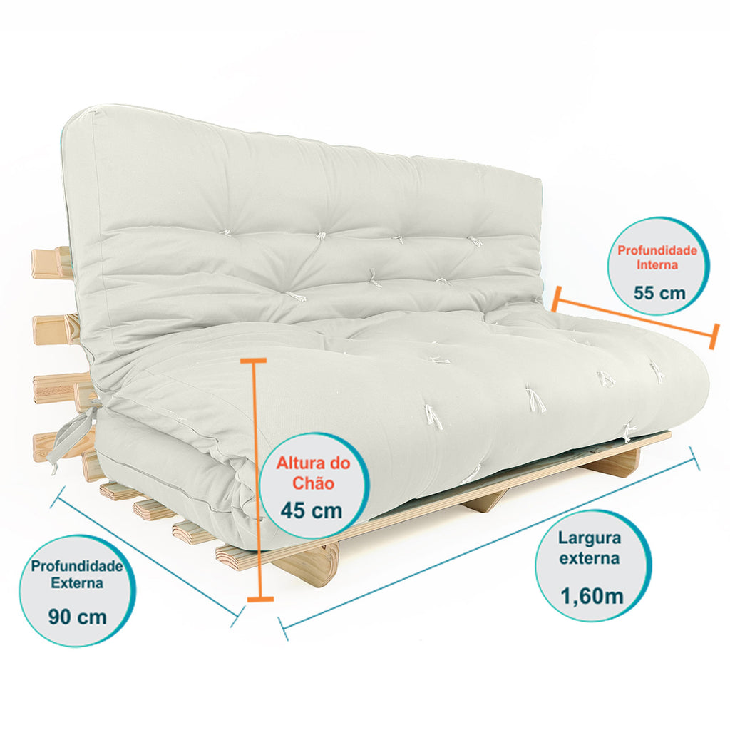 Sofa Cama Futon Oriental King Madeira Pinus Acquablock Branco Off