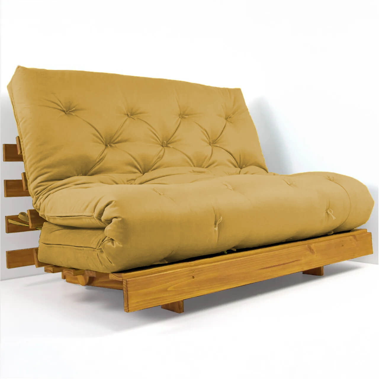 Sofá Cama Casal Futon Tokio Madeira Cor Mel Acquablock Amarelo