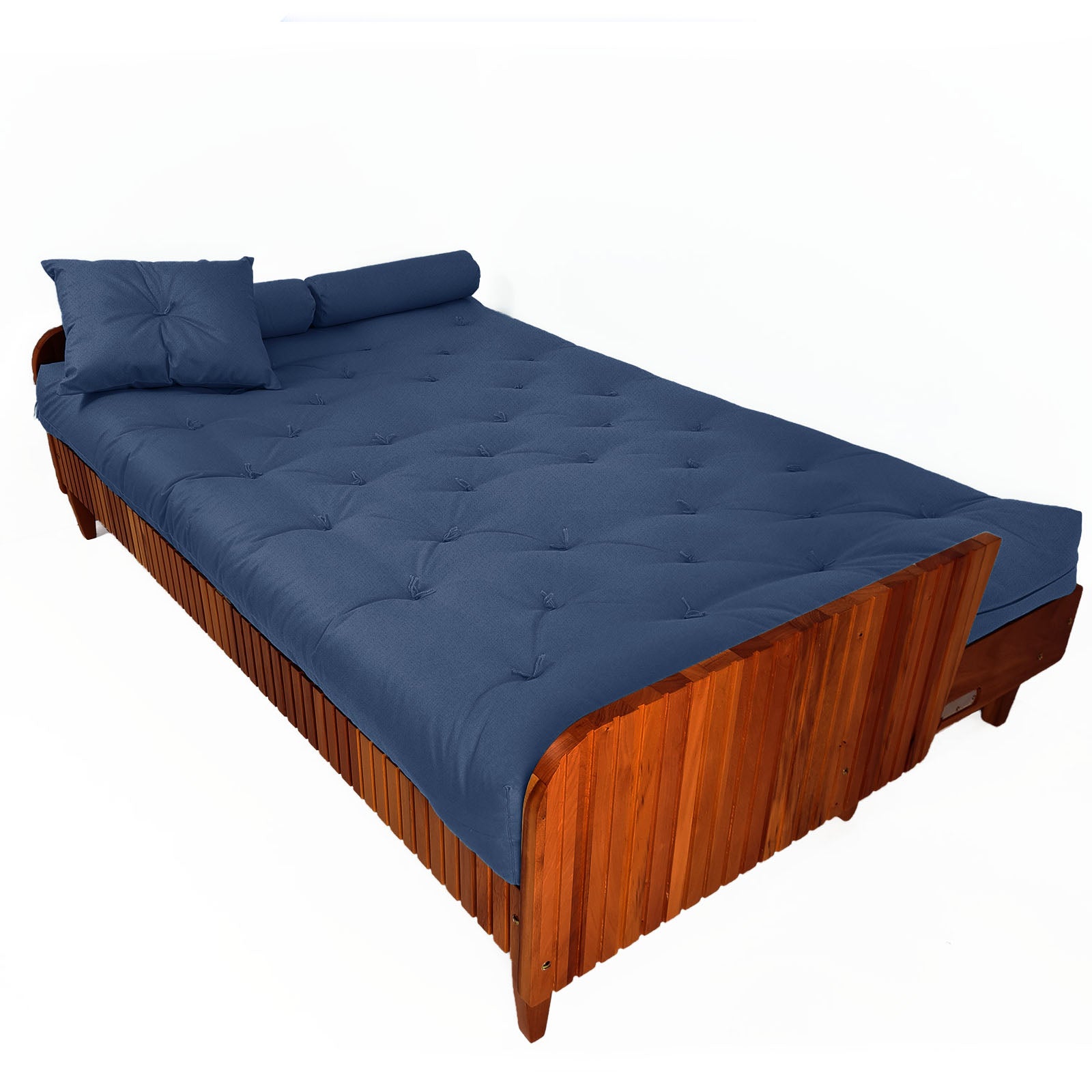 Sofá Cama Paris II Ripado Acquablock Madeira Maciça  Imbuia D33 - Azul Royal
