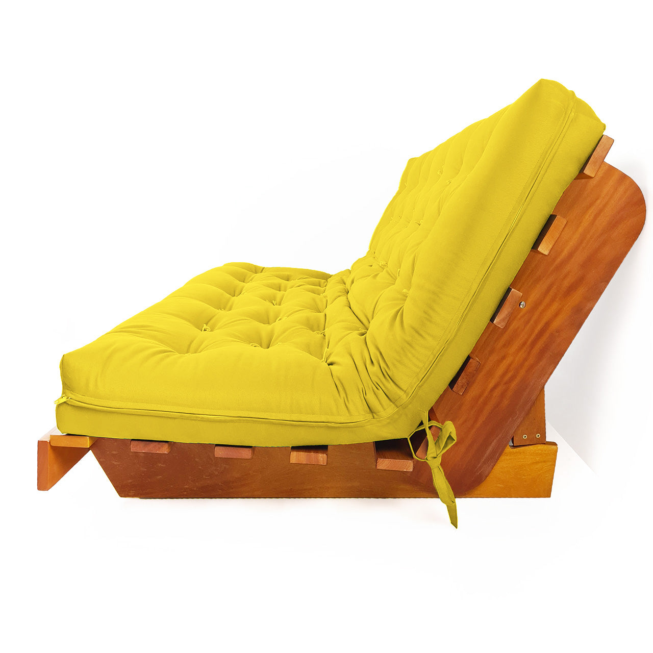 Sofá Cama Futon L Acquablock Amarelo em Madeira Nobre  Maciça